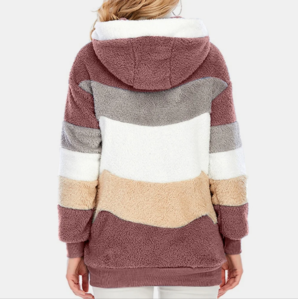 Everleigh Color Block Sherpa Hoodie - Dusty Pink - Picture 3 of 4